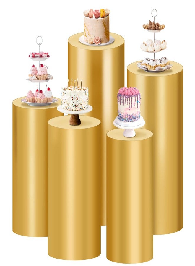 Socomi Cylinder Pedestal Stand Covers Spandex Flexible Display Box Stand Covers for Birthday Party Wedding Baby Shower Decoration- Only Stand Covers Included Set of 3 Gold - Image 1
