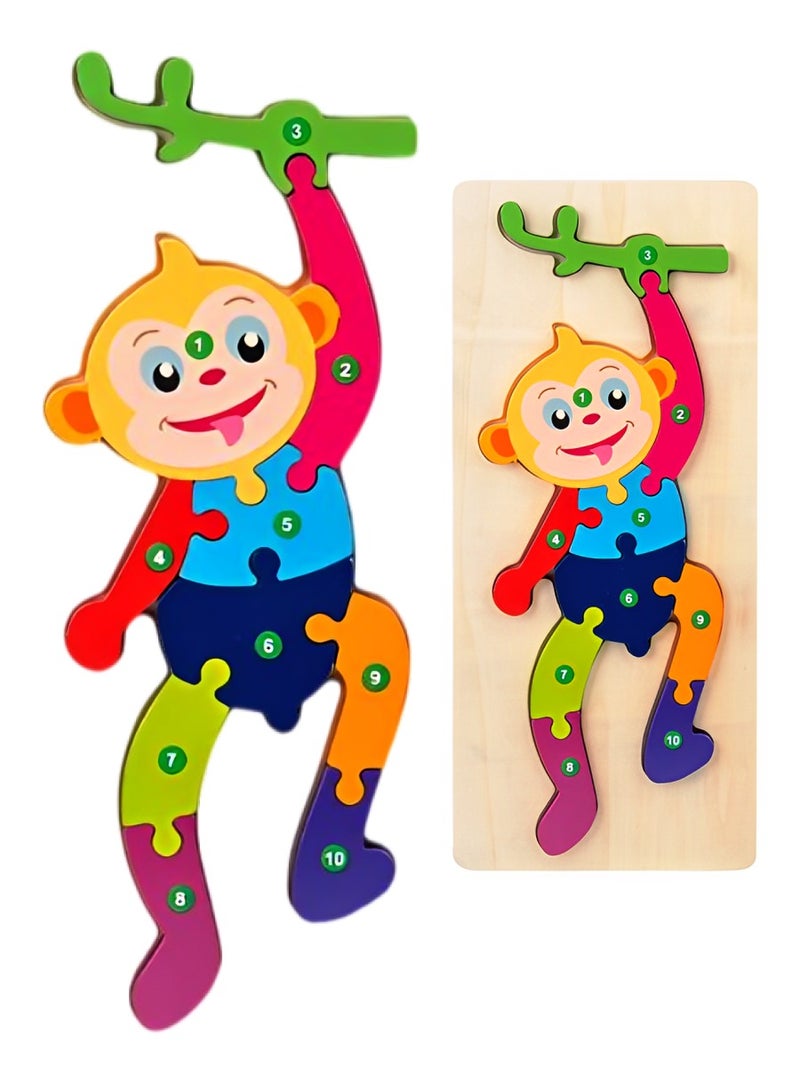 Wooden 3D Puzzles Sensory Cognition, Teacher Parents Early Learning Support Tools, Attractive Colors and Patterns, Montessori Fine Motor Skill Development Toys, Ideal Kids Gift (Monkey Shape) - Image 1
