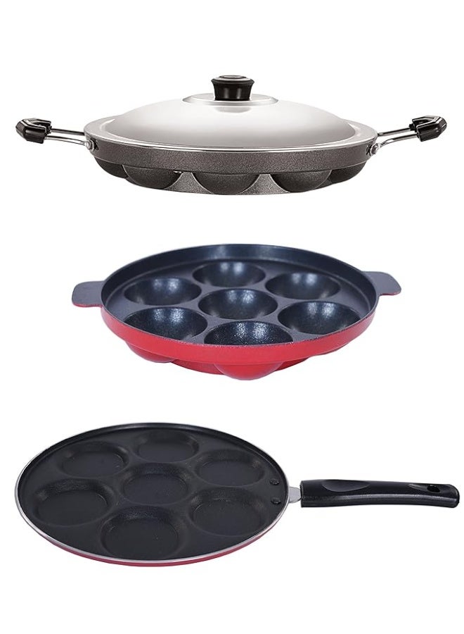 Nirlon 3 Piece Gas Compatible Kitchen Cookware Set with Appam Patram Pans - Image 1
