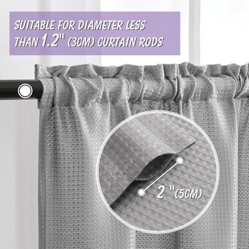 Home Queen Grey Waffle Bathroom Window Curtains, Short Water Repellent Rod Pocket for Small Kitchen Window, 36 W X 24 L Inch Each - Image 2