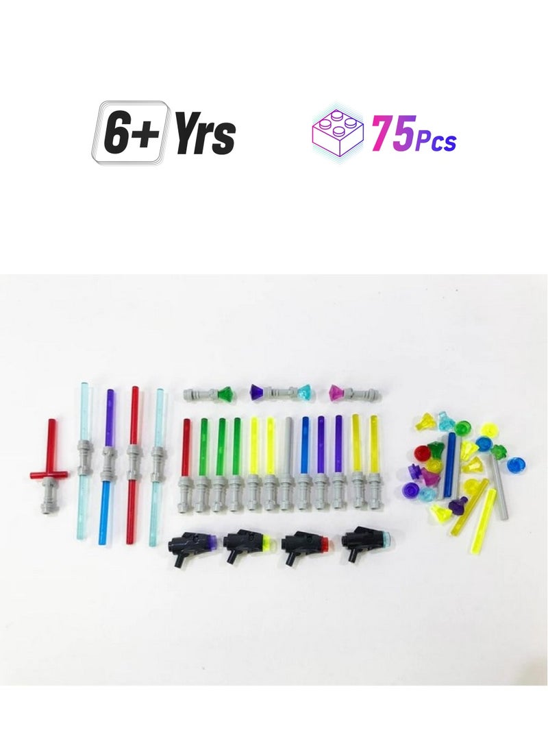 بريك لوت مجموعة Light Sword Star Blaster Wars، مجموعة Light Saber لشخصيات Lego الصغيرة، سيوف صغيرة، سيوف، أسلحة Blaster للأعمار من 6 سنوات فما فوق، تناسب شخصيات العلامات التجارية الكبرى الصغيرة، 75 قطعة أو أكثر، الشخصيات غير متضمنة - Image 1