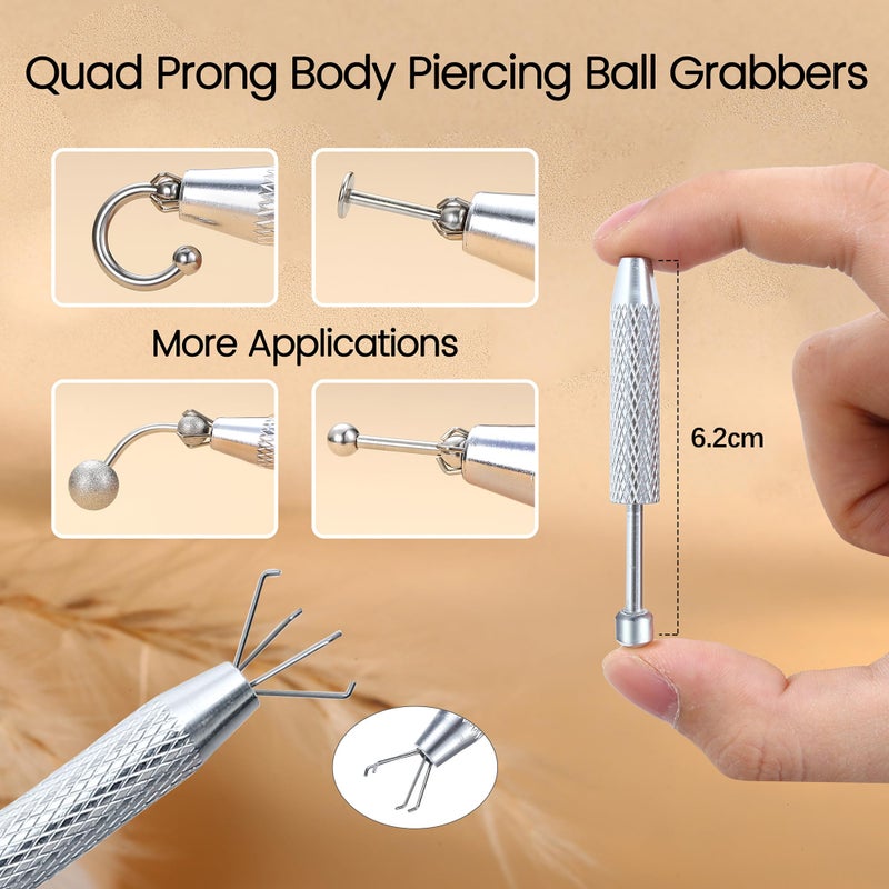GEMQUEEN Piercing Taper Ball Grabber Changing Tool Set - Flat Back Earrings Applicator Tool 14G 16G 18G 20G Stainless Steel Threadless Insertion Pin Assistant Tool Body Piercing Kit for Ear Nose Lip - Image 5