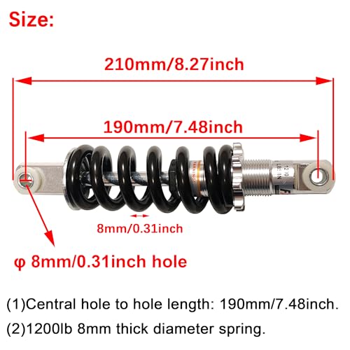 CYDZSW Universal Rear Shock Absorber,190mm/7.48inch 1200LBS Suspension Spring Shocks Fits for Electric Bike,Mini Motorcycle,Dirt Bike,ATV,Go Kart,MTB Bicycle(190mm/7.48inch) - Image 2