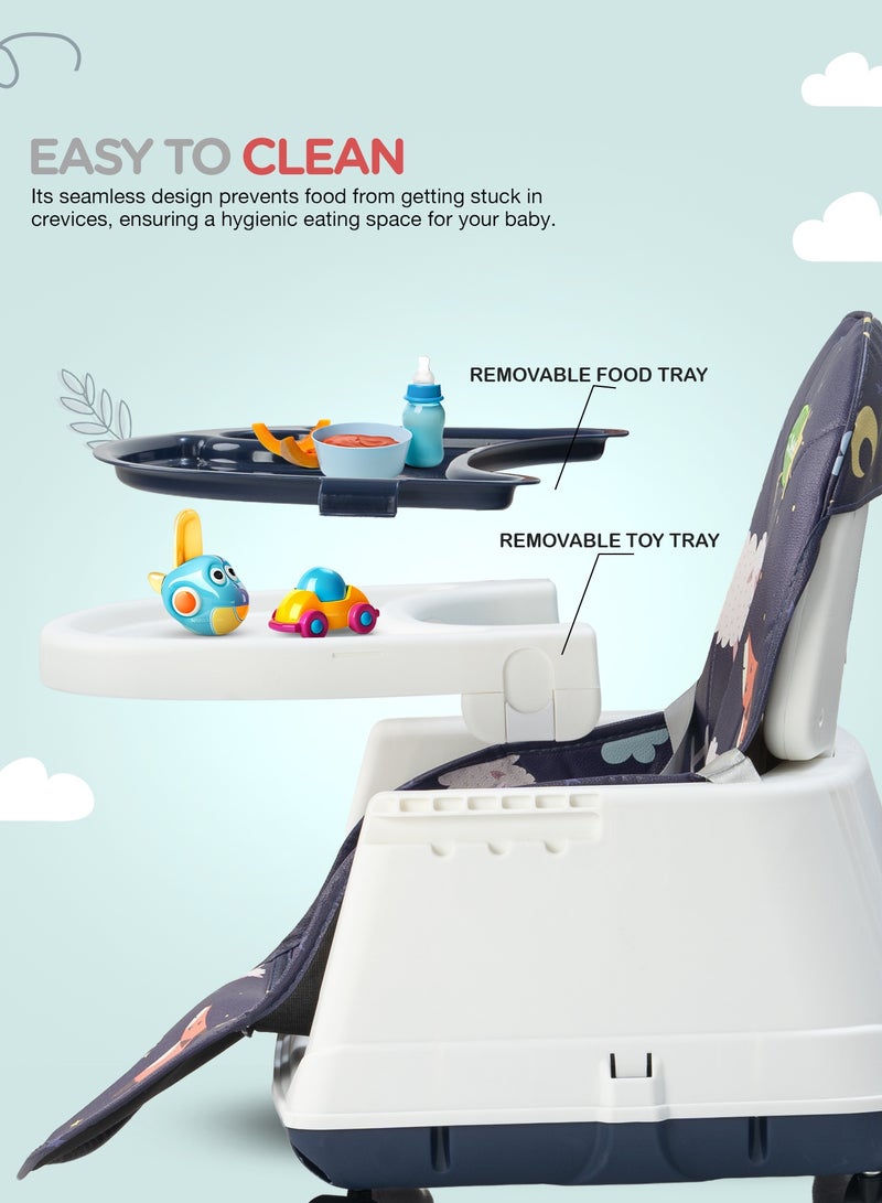 BAYBEE 4 In 1 Nuvella Convertible Baby High Chair For Kids With Adjustable Height And Footrest Baby Chair Toddler Feeding Chair Booster Seat With Food Tray, Wheels & Safety Belt Kids High Chair For Baby Toddlers 6 Months To 4 Years Navy Blue - Image 4