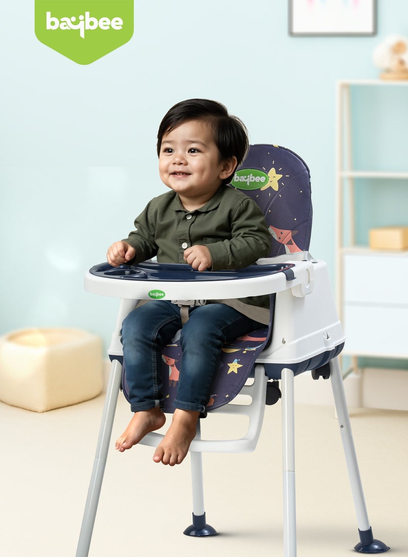 BAYBEE 4 In 1 Nuvella Convertible Baby High Chair For Kids With Adjustable Height And Footrest Baby Chair Toddler Feeding Chair Booster Seat With Food Tray, Wheels & Safety Belt Kids High Chair For Baby Toddlers 6 Months To 4 Years Navy Blue - Image 2
