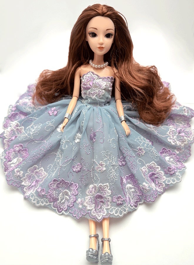 30cm Handcrafted Princess Doll with Elegant Lavender Lace Dress, 12 Articulated Joints - Image 1