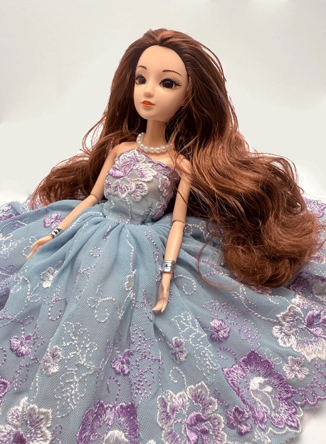 30cm Handcrafted Princess Doll with Elegant Lavender Lace Dress, 12 Articulated Joints - Image 2
