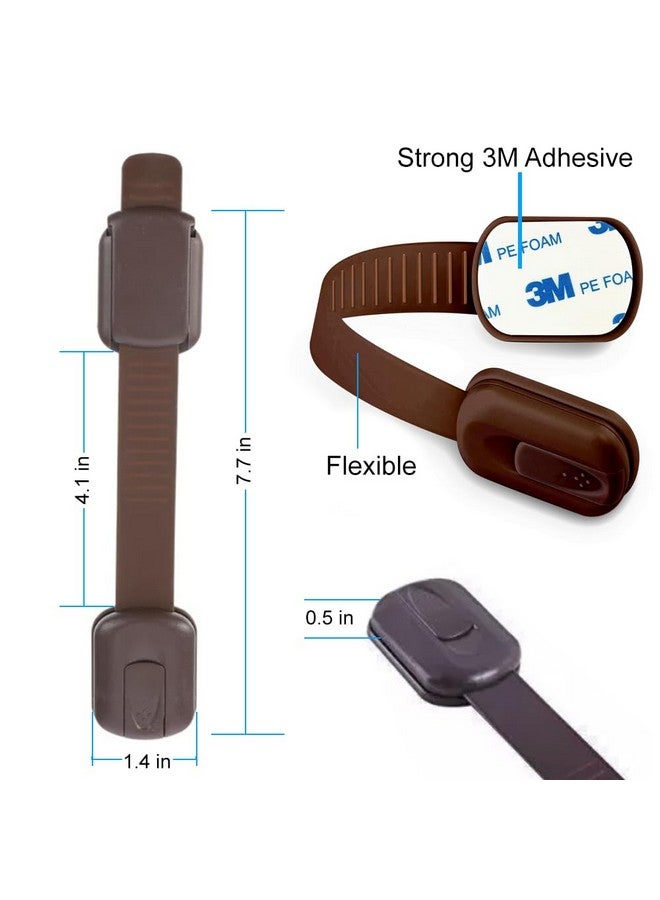 TornadoZ Child Proofing Safety Locks - 8 Pcs Baby Proof Lock With 8 Extra 3M Adhesives -Adjustable Flexible Strap Latches To Cabinet, Cupboard, Drawer, Fridge, Toilet-Seat, Oven, Closet Seat, Door,Window-Brown - Image 3
