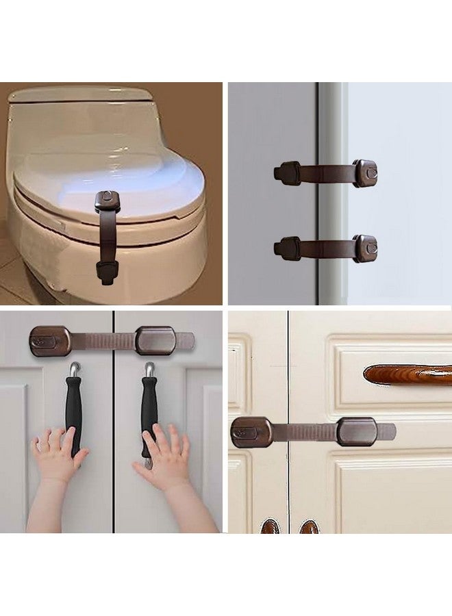 TornadoZ Child Proofing Safety Locks - 8 Pcs Baby Proof Lock With 8 Extra 3M Adhesives -Adjustable Flexible Strap Latches To Cabinet, Cupboard, Drawer, Fridge, Toilet-Seat, Oven, Closet Seat, Door,Window-Brown - Image 5