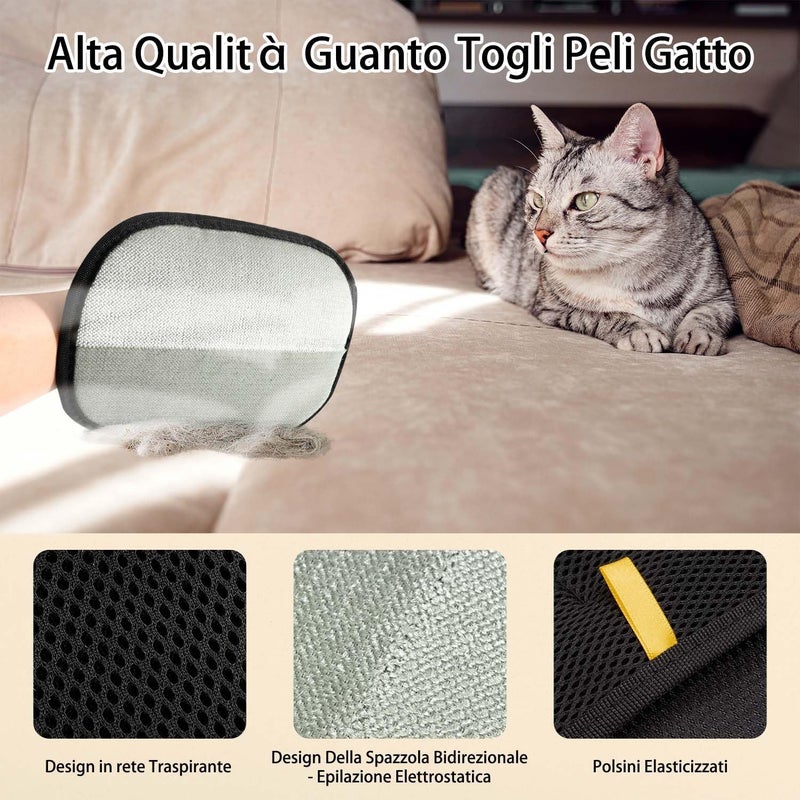 Kunoli Pack of 2 Pet Hair Remover Cat Gloves, Double-Sided Fur Gloves, Cat Pet Grooming Gloves, Cat Pet Hair Remover for Washing Deshedding, Cleaning Carpets Sofas - Image 2