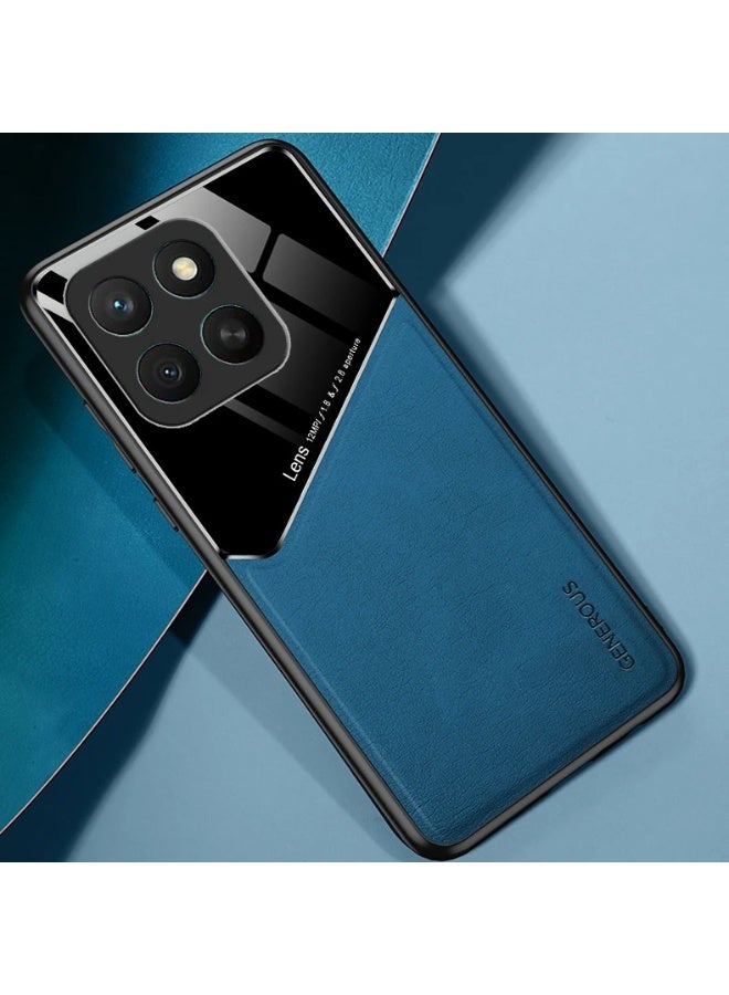 جراب متوافق مع هاتف Honor Enjoy 60 Plus/Honor X7C، غطاء فاخر من الجلد والزجاج مع حامل مغناطيسي للسيارة، غطاء هاتف بإطار ناعم من السيليكون (أزرق) - Image 1