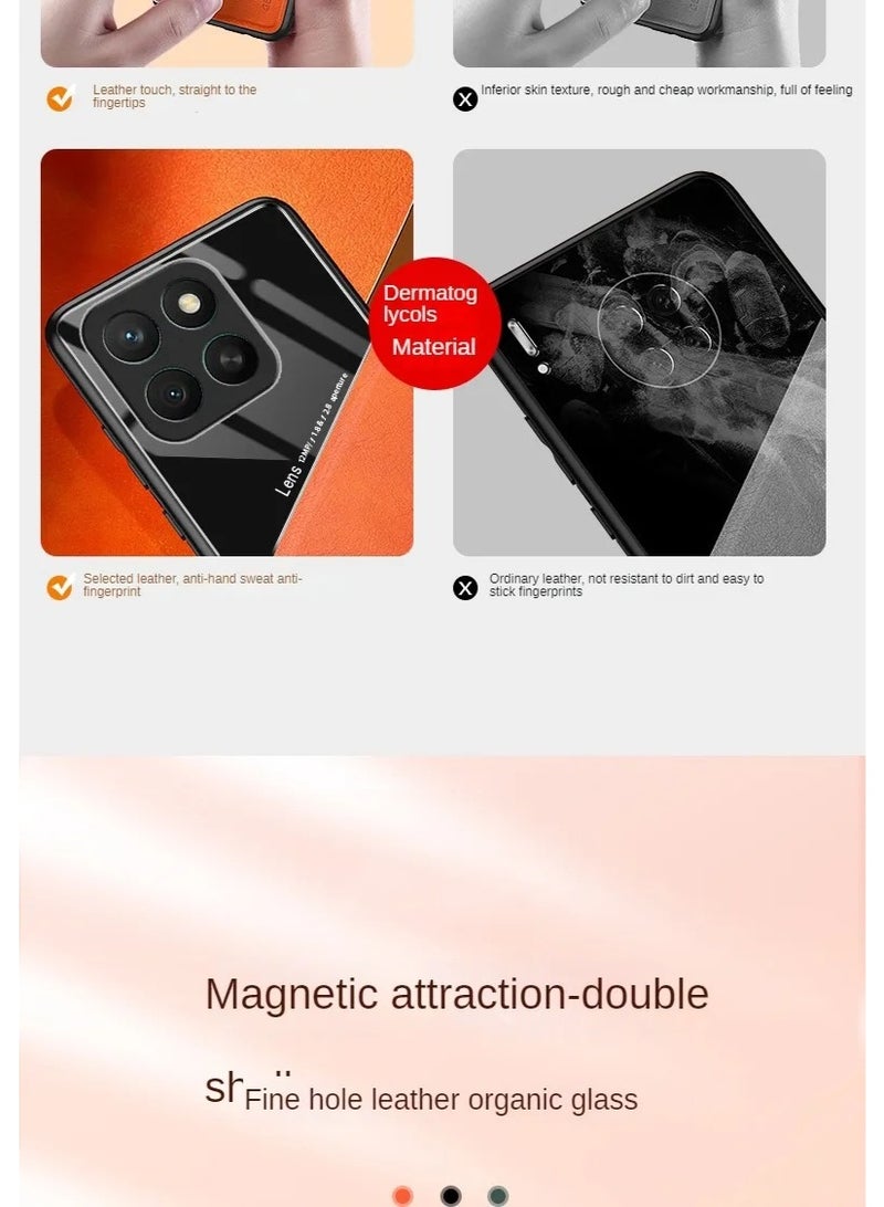 جراب متوافق مع هاتف Honor Enjoy 60 Plus/Honor X7C، غطاء فاخر من الجلد والزجاج مع حامل مغناطيسي للسيارة، غطاء هاتف بإطار ناعم من السيليكون (أزرق) - Image 3