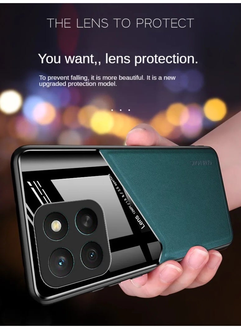 جراب متوافق مع هاتف Honor Enjoy 60 Plus/Honor X7C، غطاء فاخر من الجلد والزجاج مع حامل مغناطيسي للسيارة، غطاء هاتف بإطار ناعم من السيليكون (أزرق) - Image 4