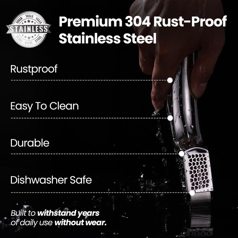 Gourmet Easy No Peeling Required Garlic Press Stainless Steel with Detachable Handle for Coarse Mincing - Premium Garlic Mincer Tool, Rust-Proof, Easy to Clean, Dishwasher Safe Garlic Crusher, Lifetime Replacement - Image 2