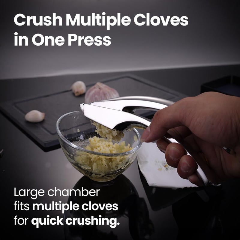 Gourmet Easy No Peeling Required Garlic Press Stainless Steel with Detachable Handle for Coarse Mincing - Premium Garlic Mincer Tool, Rust-Proof, Easy to Clean, Dishwasher Safe Garlic Crusher, Lifetime Replacement - Image 3