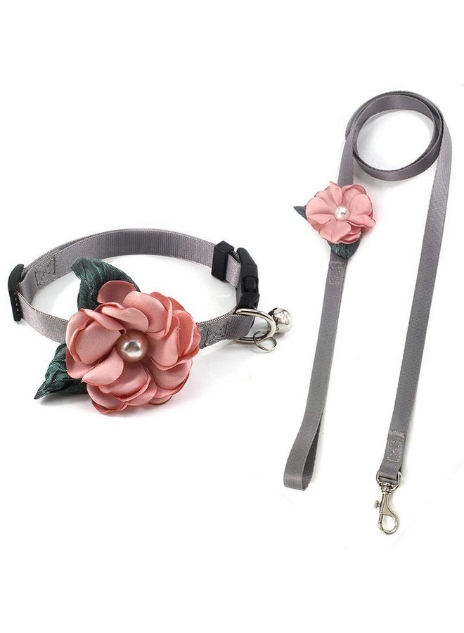 PETFAVORITES Xs Female Dog Collar  Detachable Flower Cat Collar For Girl Cats With Bell Pearl Pistil Green Leaf  Soft Nylon Collar For Extra Small Dogs Girl (Pink Collar And Leash, Size Xs)  - Image 1