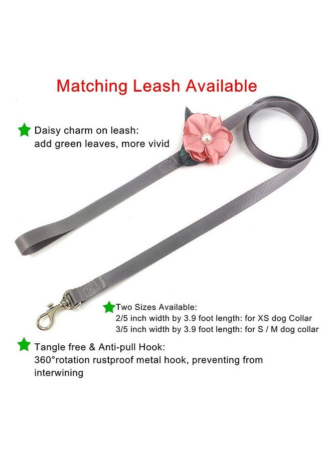 PETFAVORITES Xs Female Dog Collar  Detachable Flower Cat Collar For Girl Cats With Bell Pearl Pistil Green Leaf  Soft Nylon Collar For Extra Small Dogs Girl (Pink Collar And Leash, Size Xs)  - Image 5