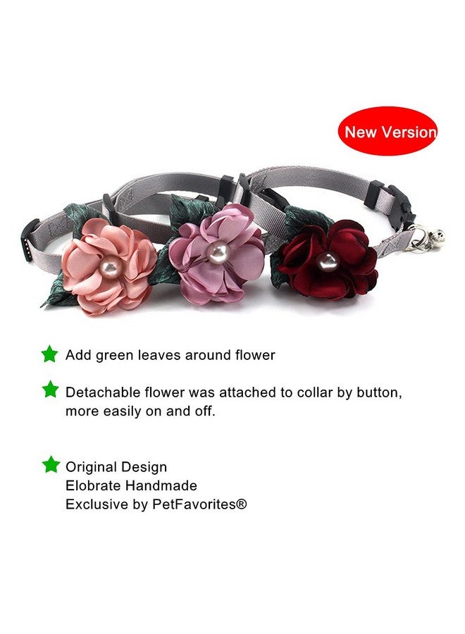 PETFAVORITES Xs Female Dog Collar  Detachable Flower Cat Collar For Girl Cats With Bell Pearl Pistil Green Leaf  Soft Nylon Collar For Extra Small Dogs Girl (Pink Collar And Leash, Size Xs)  - Image 2