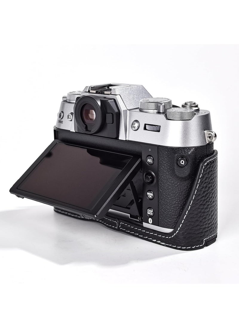 Rieibi Rieibi XT50  XT50 CaseHandmade Genuine Real Leather Half Case Bag Cover Bottom Opening Version for Fujifilm XT50 XT50 Digital Camera Protective Grip Camera Case for XT50 XT50Black  - Image 5