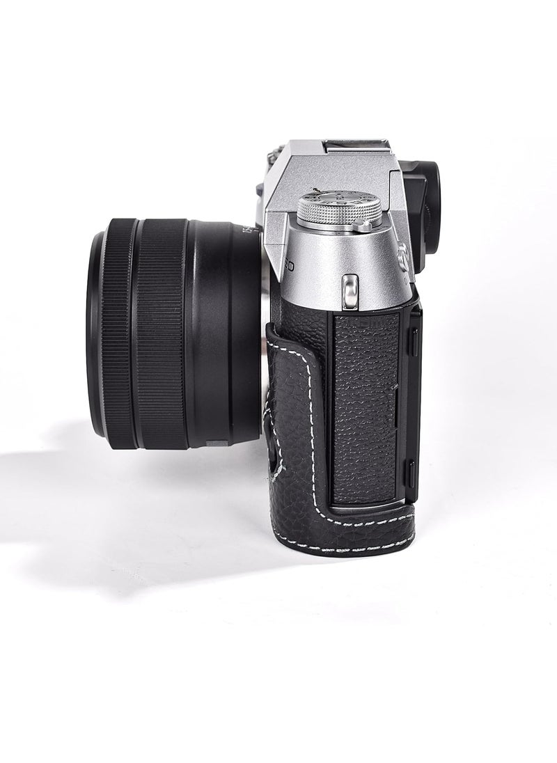 Rieibi Rieibi XT50  XT50 CaseHandmade Genuine Real Leather Half Case Bag Cover Bottom Opening Version for Fujifilm XT50 XT50 Digital Camera Protective Grip Camera Case for XT50 XT50Black  - Image 4