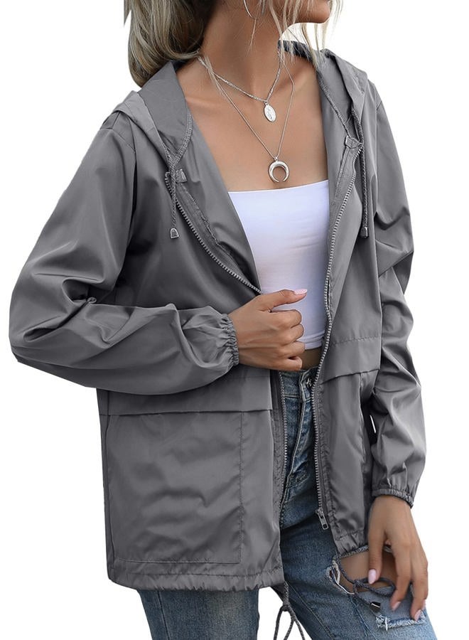 JMinger Packable Raincoats Women Lightweight Waterproof Raincoat with Hood Cycling Bike Jacket Windbreaker Grey - Image 3