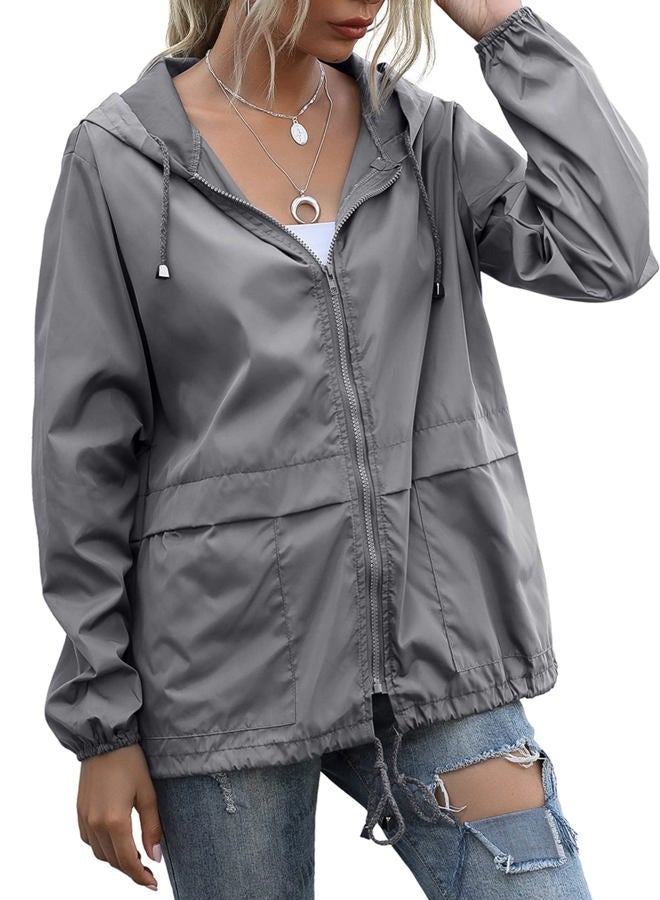 JMinger Packable Raincoats Women Lightweight Waterproof Raincoat with Hood Cycling Bike Jacket Windbreaker Grey - Image 1
