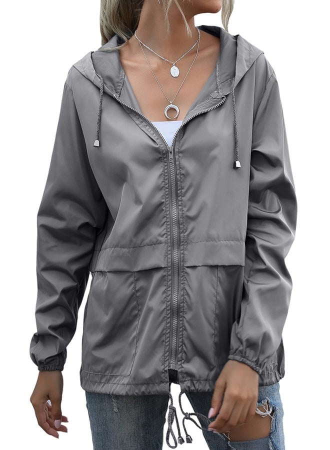 JMinger Packable Raincoats Women Lightweight Waterproof Raincoat with Hood Cycling Bike Jacket Windbreaker Grey - Image 2