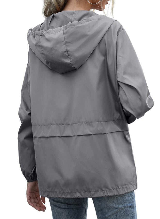 JMinger Packable Raincoats Women Lightweight Waterproof Raincoat with Hood Cycling Bike Jacket Windbreaker Grey - Image 4