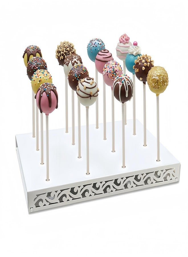 WOPARTY Metal White Cake Pop Stand with 50pc Sticks Kit,Lollipop Hold Stand, 16 Holes, 10.24 x 7.09 Inch for Party,Wedding,Birthday - Image 1