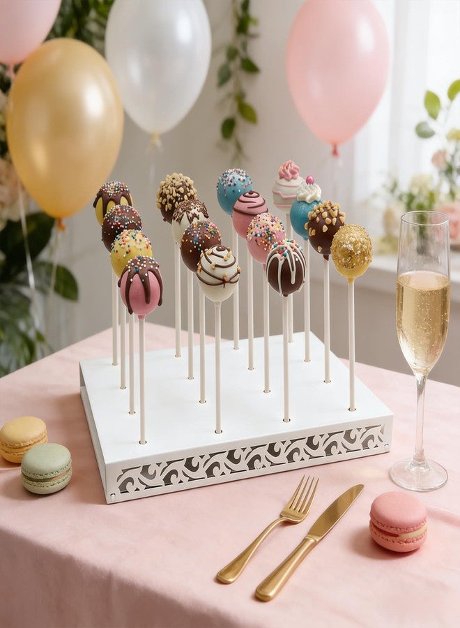 WOPARTY Metal White Cake Pop Stand with 50pc Sticks Kit,Lollipop Hold Stand, 16 Holes, 10.24 x 7.09 Inch for Party,Wedding,Birthday - Image 2