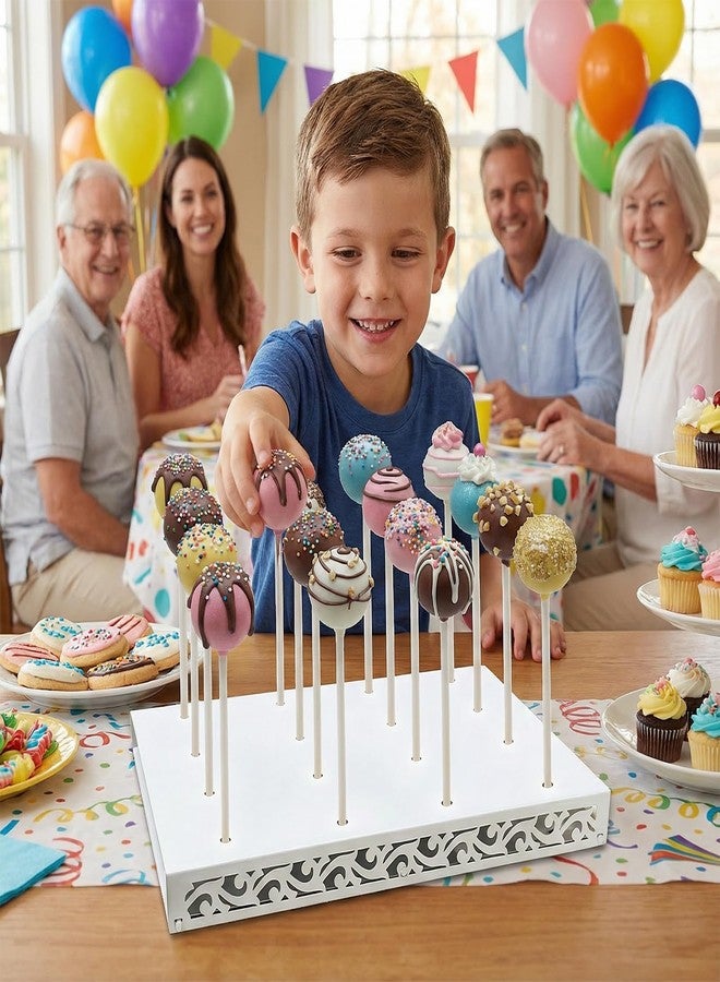 WOPARTY Metal White Cake Pop Stand with 50pc Sticks Kit,Lollipop Hold Stand, 16 Holes, 10.24 x 7.09 Inch for Party,Wedding,Birthday - Image 4