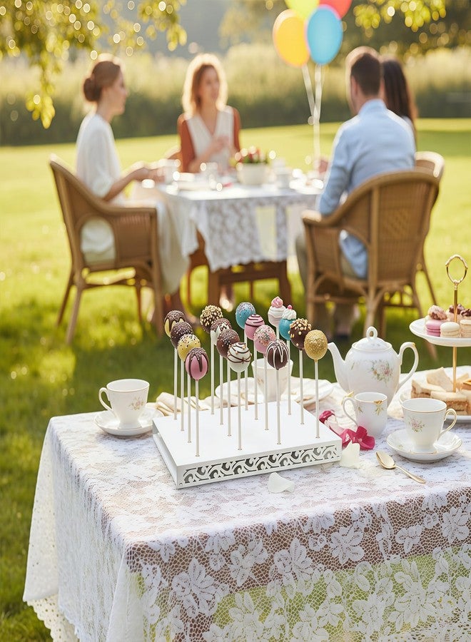 WOPARTY Metal White Cake Pop Stand with 50pc Sticks Kit,Lollipop Hold Stand, 16 Holes, 10.24 x 7.09 Inch for Party,Wedding,Birthday - Image 5