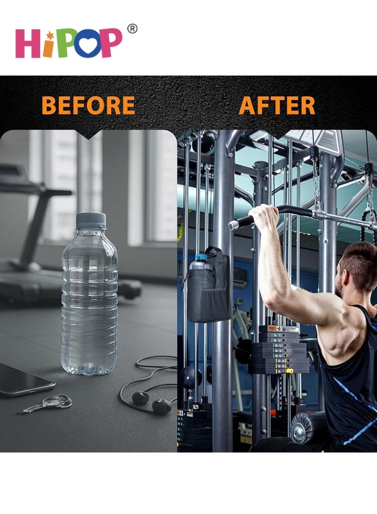 HIPOP Magnetic Gym Water Bottle Holder Bag with Phone Pockets & Accessories Organizer, Adjustable Strap for Men/Women Fitness Accessories for Gym (Black) - Image 3