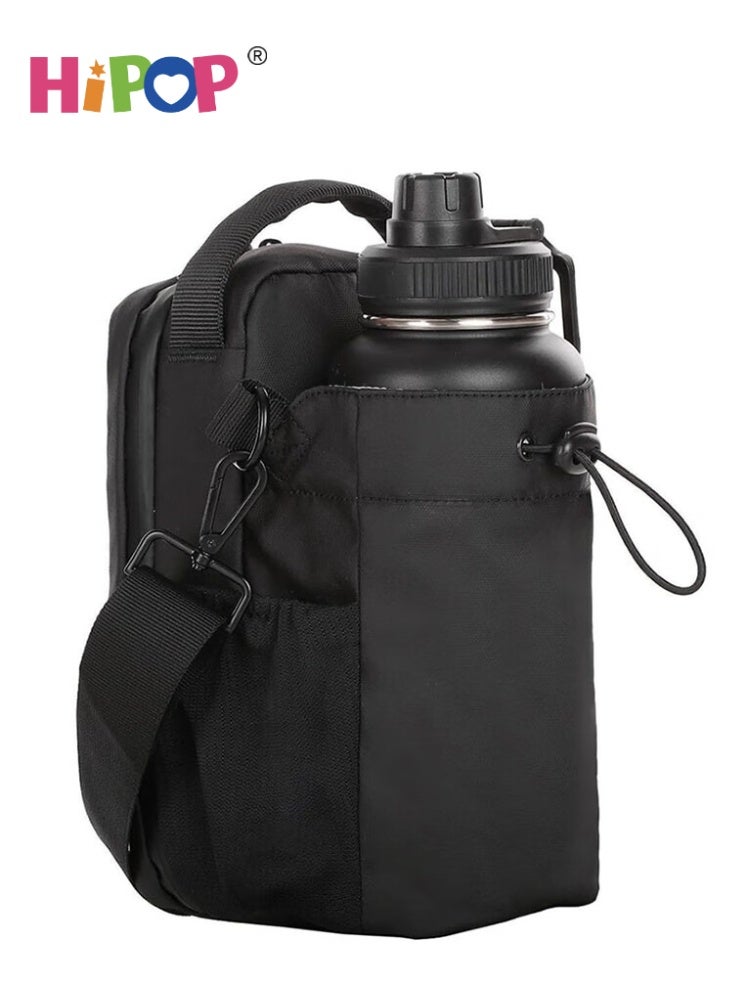 HIPOP Magnetic Gym Water Bottle Holder Bag with Phone Pockets & Accessories Organizer, Adjustable Strap for Men/Women Fitness Accessories for Gym (Black) - Image 1