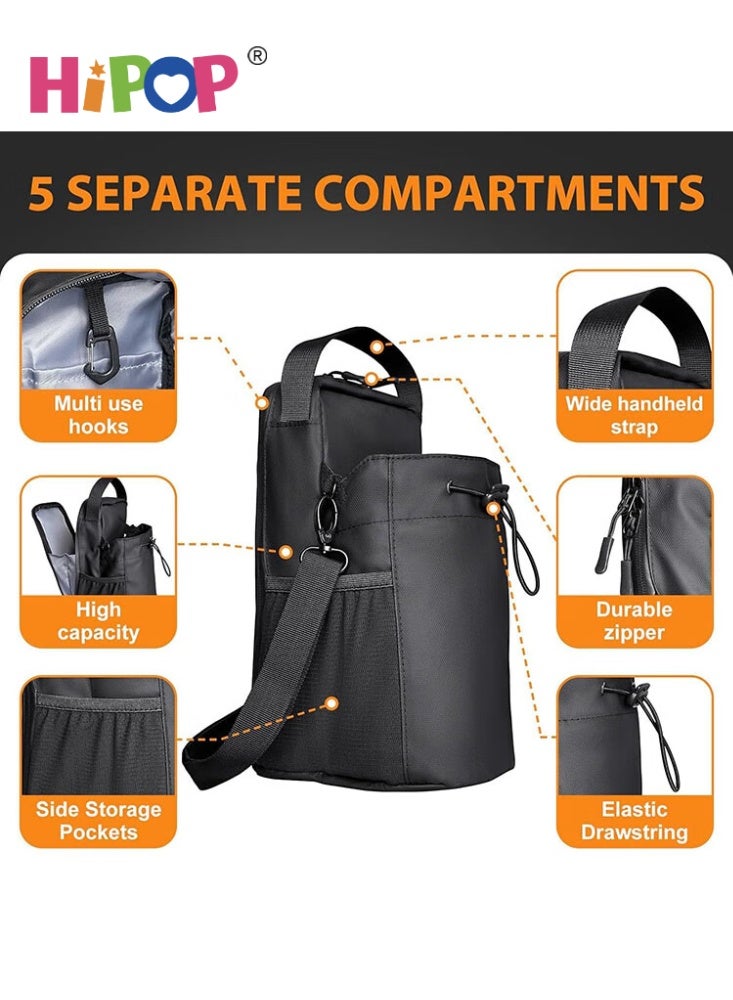 HIPOP Magnetic Gym Water Bottle Holder Bag with Phone Pockets & Accessories Organizer, Adjustable Strap for Men/Women Fitness Accessories for Gym (Black) - Image 4