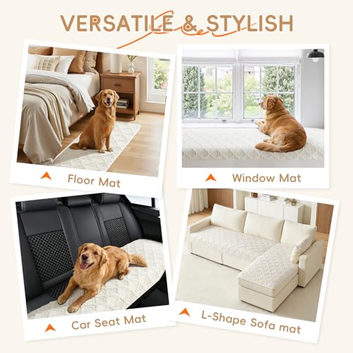 Arfntevss Couch Cover for Dogs Plush Washable Sofa Covers for 3 Cushion Couch Pet Friendly Fuzzy Sofa Slipcover 3 Seat Anti-Slip Boho Sectional Furniture Protector (Jacquard Plush Cream, 35.5" x 71") - Image 5