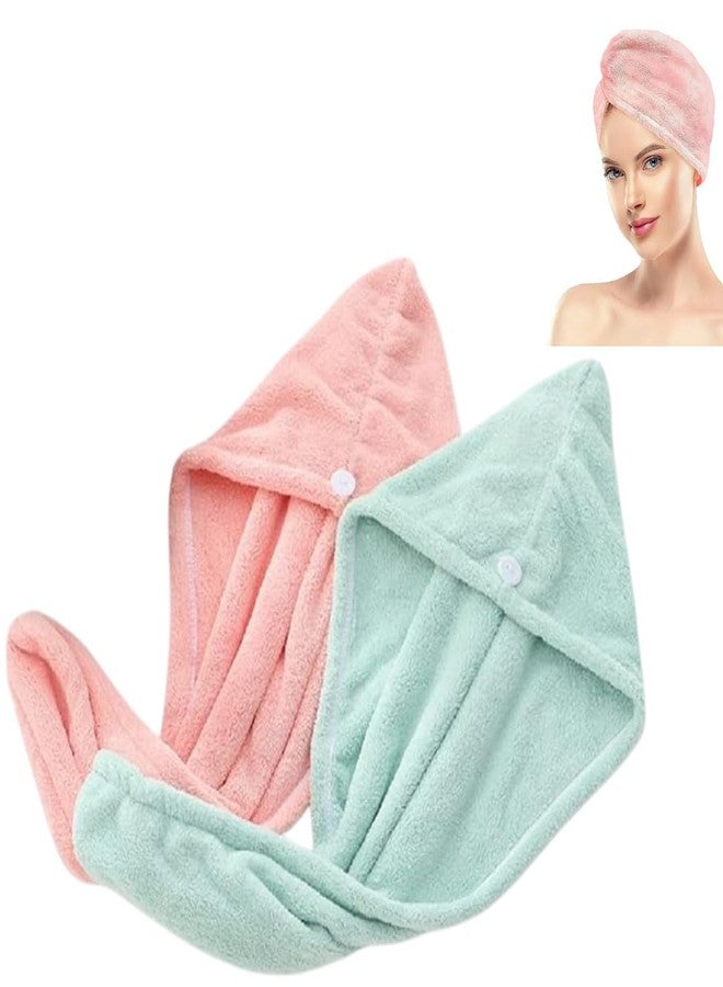 Microshine Microfiber Hair Towel, Hair Wrap for Women & Girls - Quick Drying, Ultra-Absorbent, Non-Slip Head Wrap 2-Pack, Pink & Green - Image 1