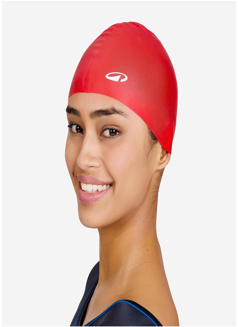 NABAIJI NABAIJI by DECATHLON, Silicone Swim Cap Secure Fit & Comfortable Red  - Image 2