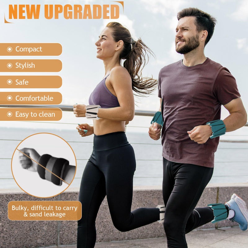 BECOJADDE Ankle Weights Set of 2 (2 lb Each) Adjustable Wrist Weights for Women Men Wearable Arm Leg Weight for Pilates, Running, Walking, Workout, Yoga, Pewter Beige - Image 2