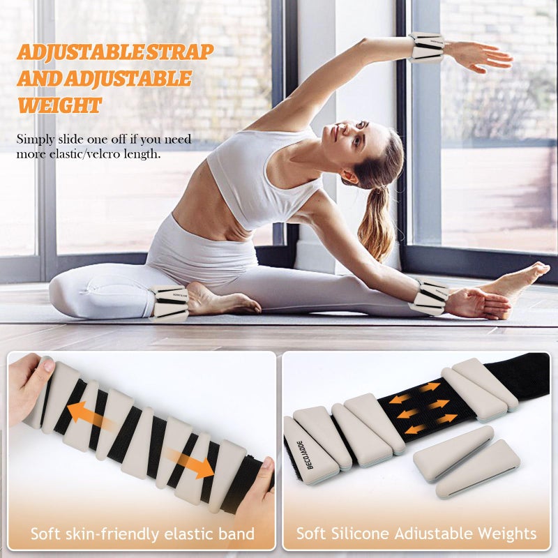 BECOJADDE Ankle Weights Set of 2 (2 lb Each) Adjustable Wrist Weights for Women Men Wearable Arm Leg Weight for Pilates, Running, Walking, Workout, Yoga, Pewter Beige - Image 5