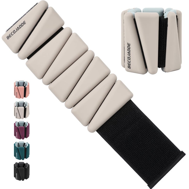 BECOJADDE Ankle Weights Set of 2 (2 lb Each) Adjustable Wrist Weights for Women Men Wearable Arm Leg Weight for Pilates, Running, Walking, Workout, Yoga, Pewter Beige - Image 1