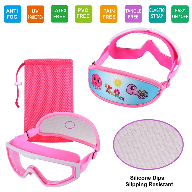 RUIGAO Girls Swim Goggles,Kids Goggles Fabric Strap, Pink swimming Goggles for Kids 3-6 - Image 2