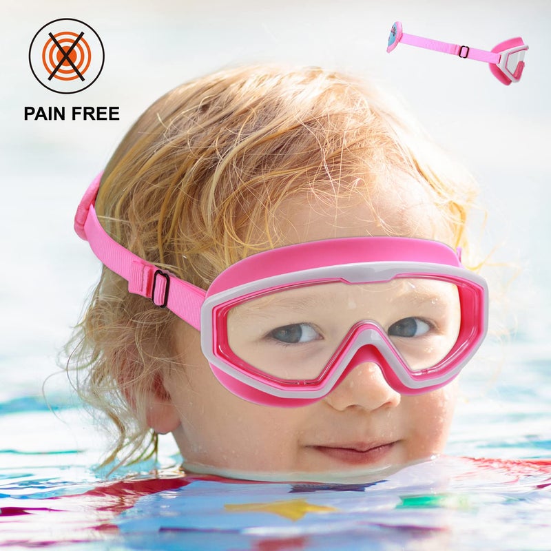 RUIGAO Girls Swim Goggles,Kids Goggles Fabric Strap, Pink swimming Goggles for Kids 3-6 - Image 4