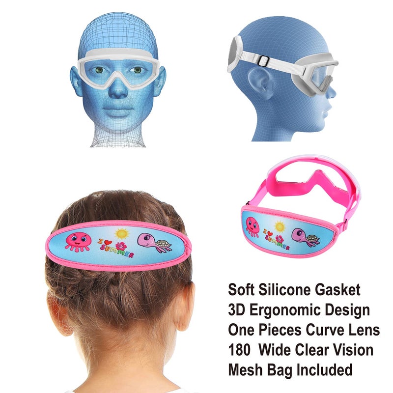 RUIGAO Girls Swim Goggles,Kids Goggles Fabric Strap, Pink swimming Goggles for Kids 3-6 - Image 3