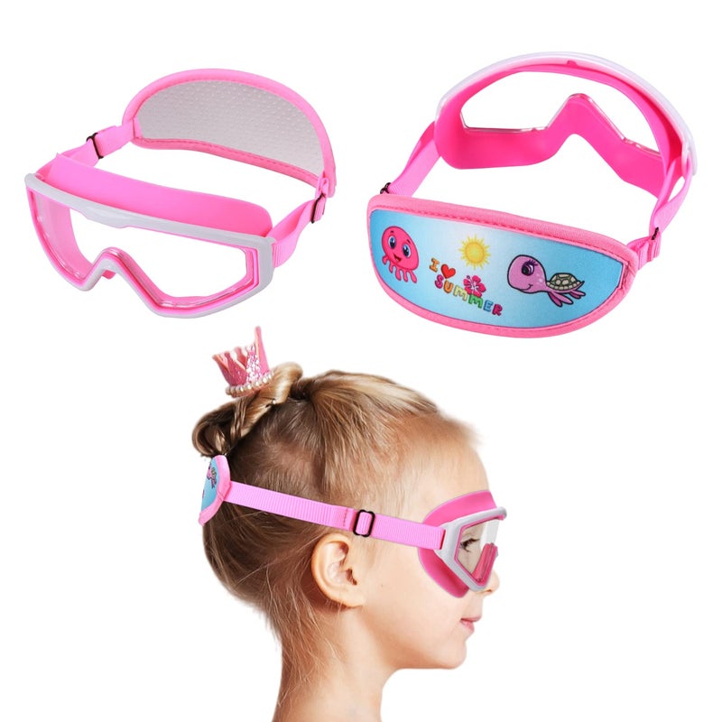 RUIGAO Girls Swim Goggles,Kids Goggles Fabric Strap, Pink swimming Goggles for Kids 3-6 - Image 1