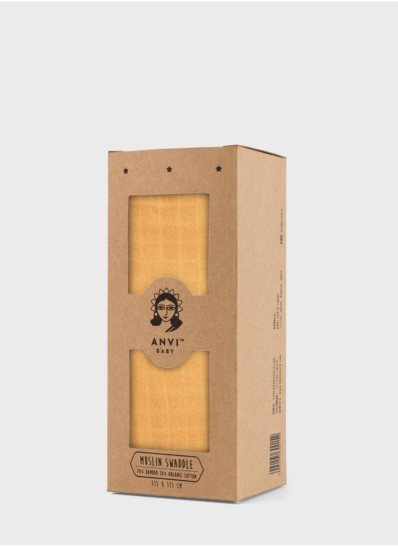 Anvi Baby Organic Bamboo Muslin Swaddle Wrap- Mustard Fields  - Image 3