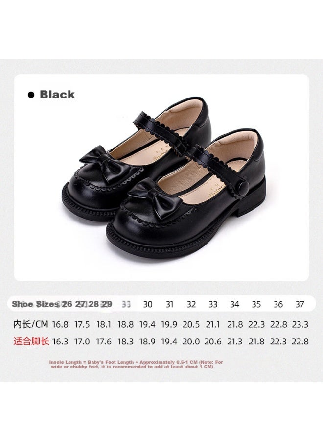 Fulromy Girls' Leather Shoes Spring Autumn Fashion Soft Sole Single Shoes Sweet Breathable Princess Shoes Black Size 30