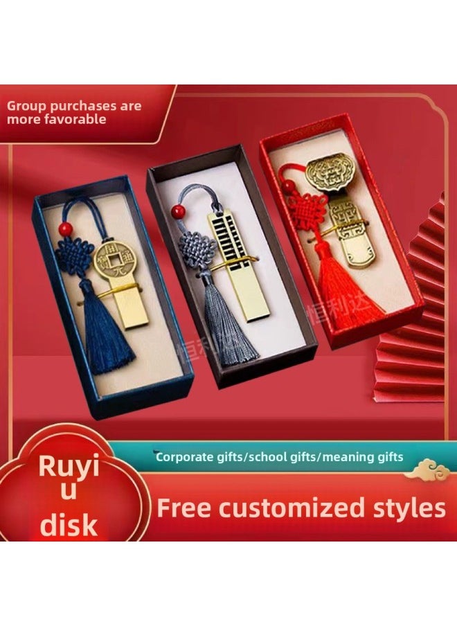 Chinese Style Ruyi Window Flower Card U Disk Personalized Logo Engraving Metal Retro Wedding USB Gift Box-Capacity:32gb-acus-official Standard Configuration  - Image 2