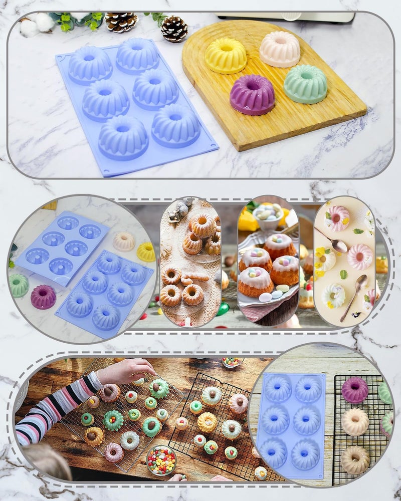 SmartKitch Jello Molds 3pcs Silicone Fluted Tube Cake Pans, 6Cavity Heritage Bundtlette Cake Silicone Mold for Baking Non Stick Fancy Molds - Image 5