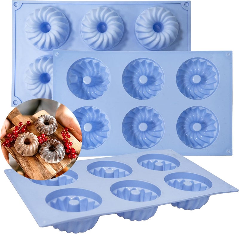 SmartKitch Jello Molds 3pcs Silicone Fluted Tube Cake Pans, 6Cavity Heritage Bundtlette Cake Silicone Mold for Baking Non Stick Fancy Molds - Image 1